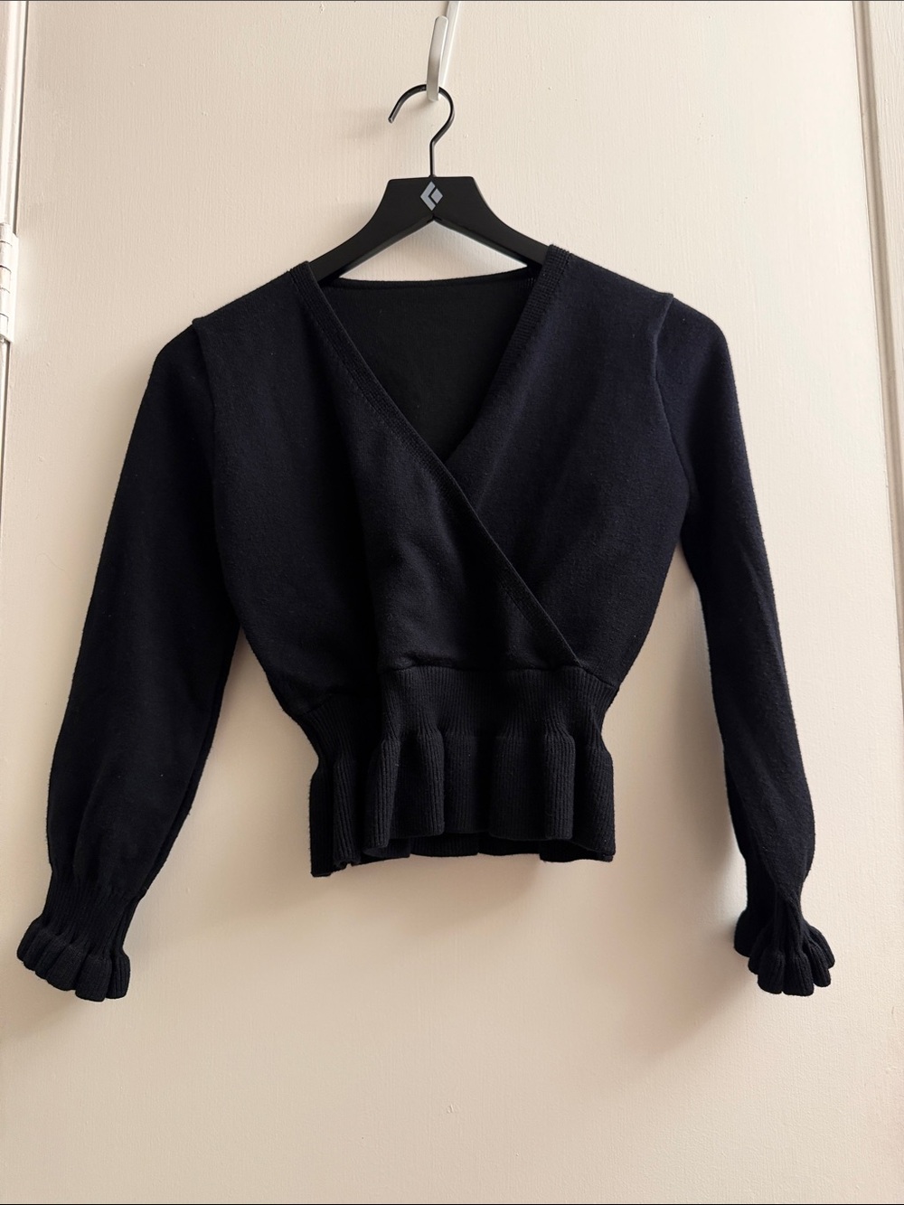 Black V-Neck Wrap Waist Sweater - Women